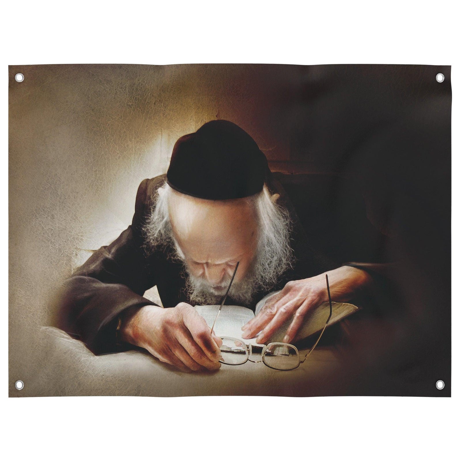 Rabbi Eliashiv Learning Torah Poster - Spiritual Sukkah Art - Ben-Ari Art Gallery