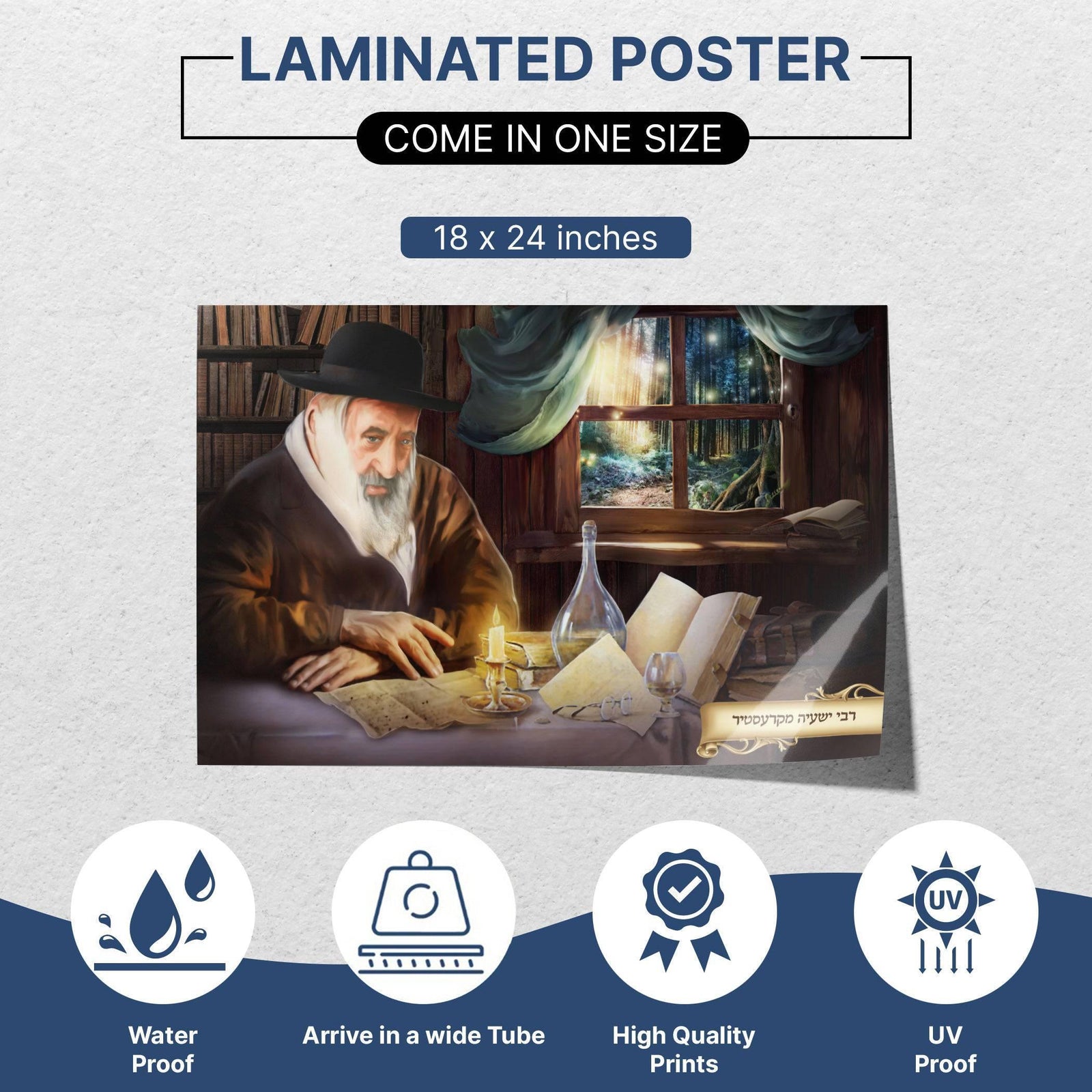 Artistic Portrait of Kerestir Rabbi - Unique Sukkah Wall Art - Ben-Ari Art Gallery