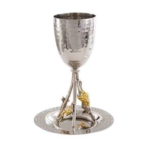 Hammered Kiddush Cup & Tray Branch Stem-Grape (EM-CUW2)