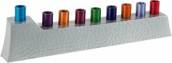 Hanukkah Menorah - Hammer work - Anodized Silver (EM-HMO)