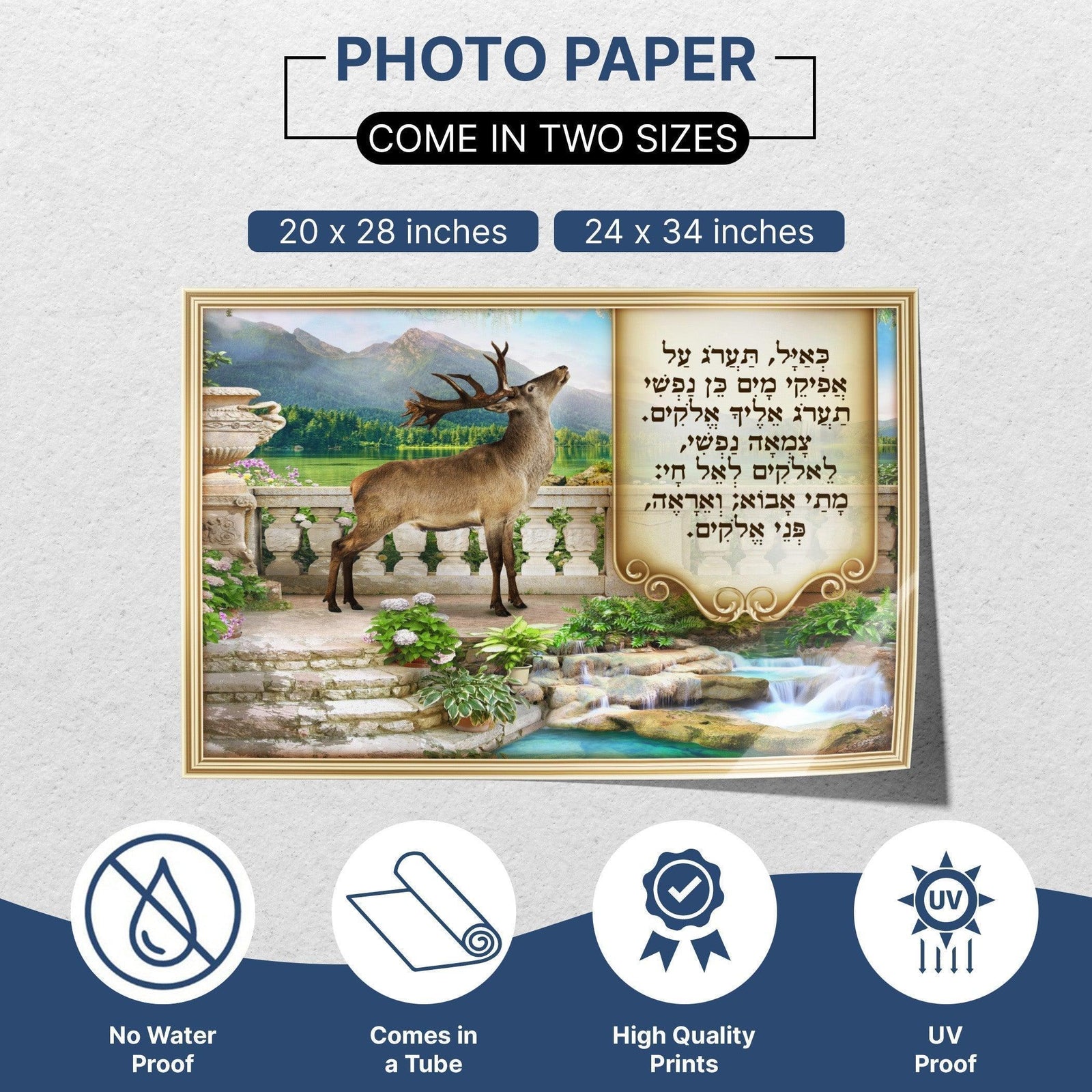 Ka'ayal Ta'arog (As The Deer Longs) Sukkah Poster | Jewish art | Gift | Israel | Religious Prints | Jewish educational poster | Sukkah decoration - Ben-Ari Art Gallery