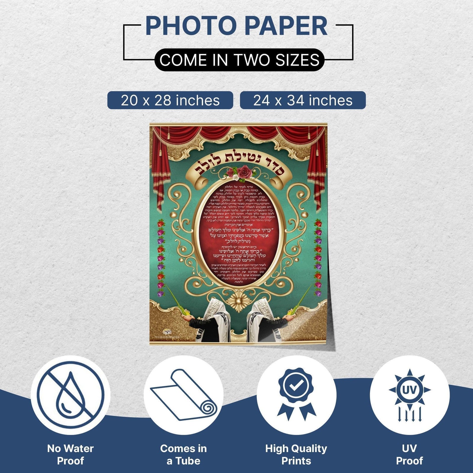 Seder Netilat Lulav Sukkah Poster | Jewish art | Gift | Israel | Religious Prints | Jewish educational poster | Sukkah decoration - Ben-Ari Art Gallery
