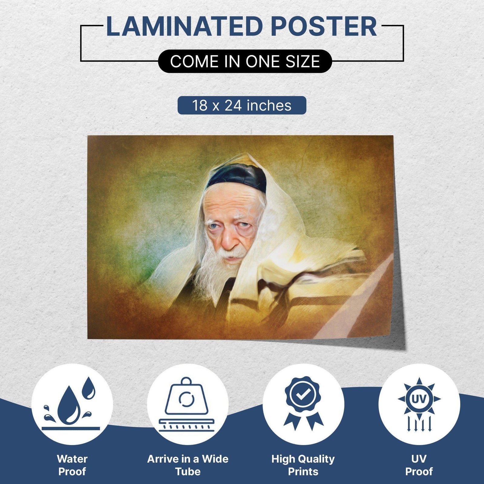 Artistic Sukkah Poster of Rabbi Chaim Kaneivsky Shlita with Talit | Jewish art | Gift | Israel | Sukkah decoration - Ben-Ari Art Gallery