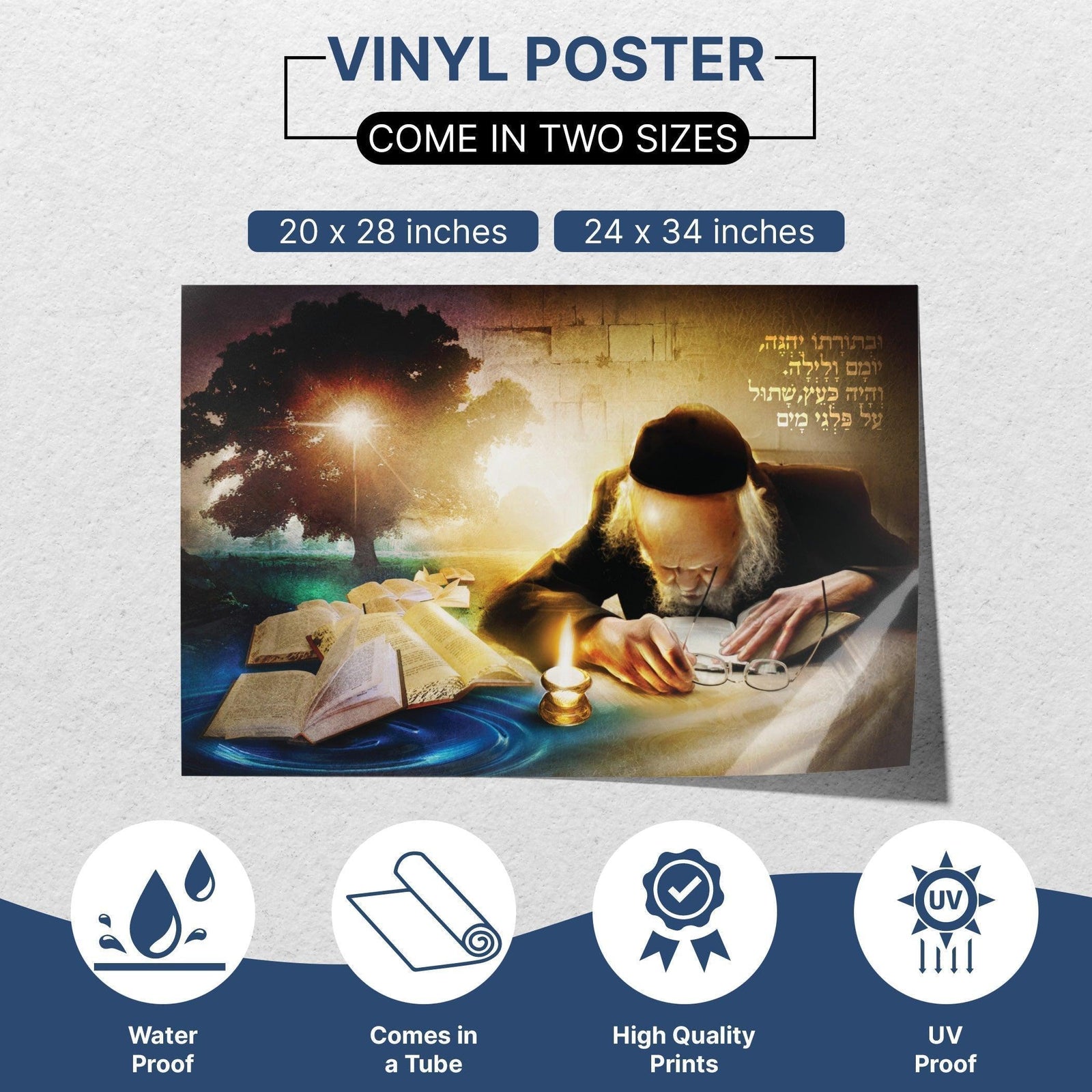 Rabbi Eliashiv Learning Torah Poster - Artistic Sukkah Decoration - Ben-Ari Art Gallery