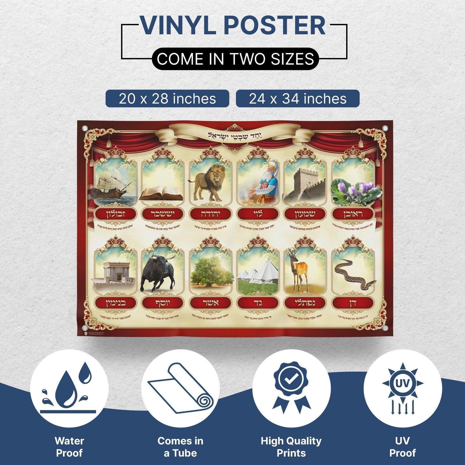 The 12 Tribes of Israel Sukkah Poster | Jewish art | Gift | Israel | Religious Prints | Sukkah decoration - Ben-Ari Art Gallery