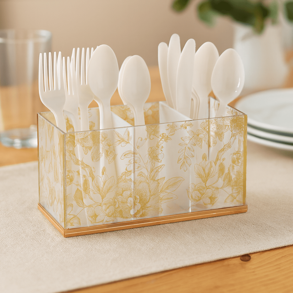 French Toile Silverware Caddy