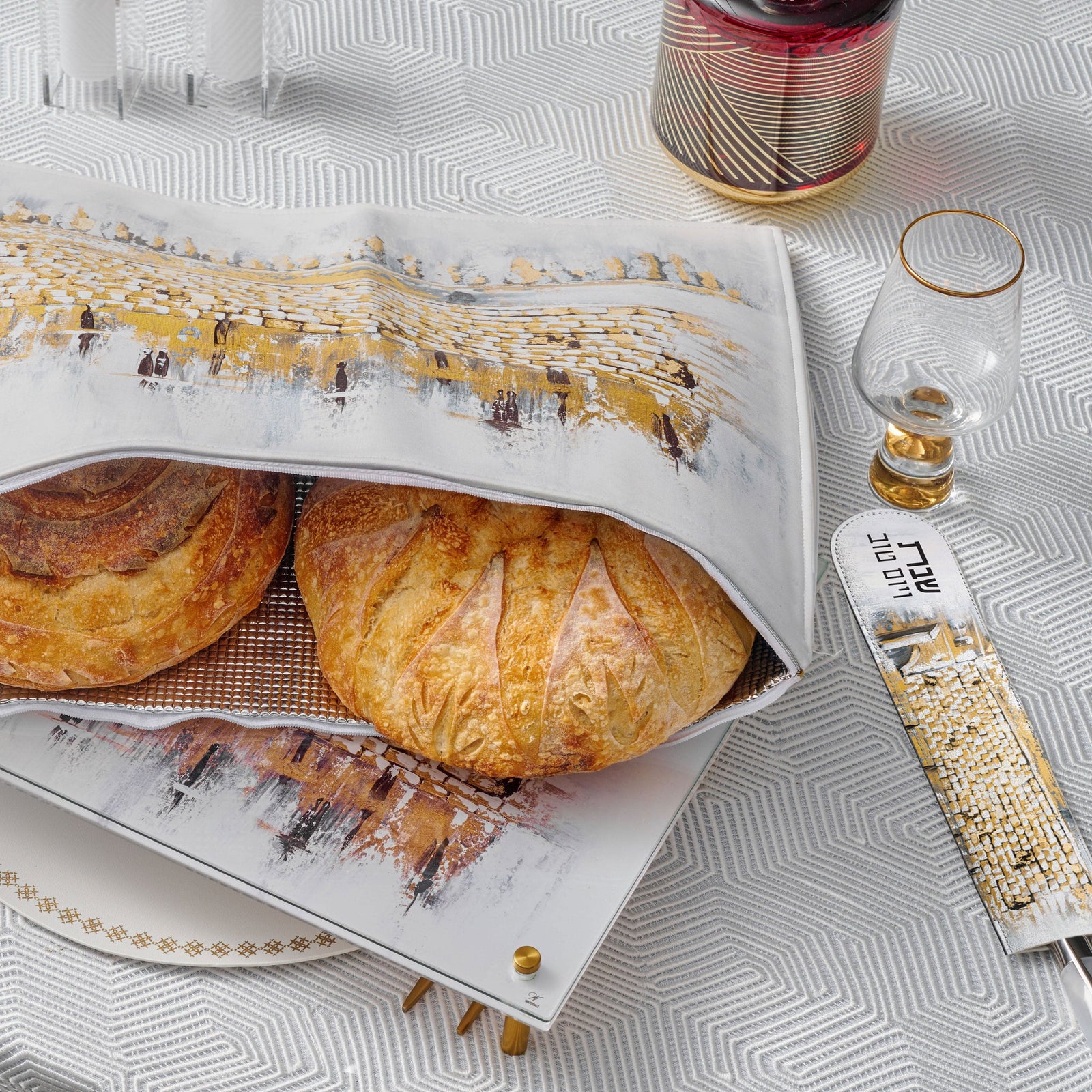 Kosel at Winter Painted Challah Set
