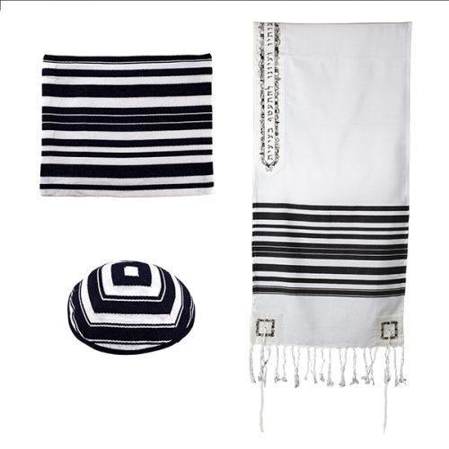 Woven Tallit w/ Stripes-Jerusalem Atara-Black (EM-TAL2B)