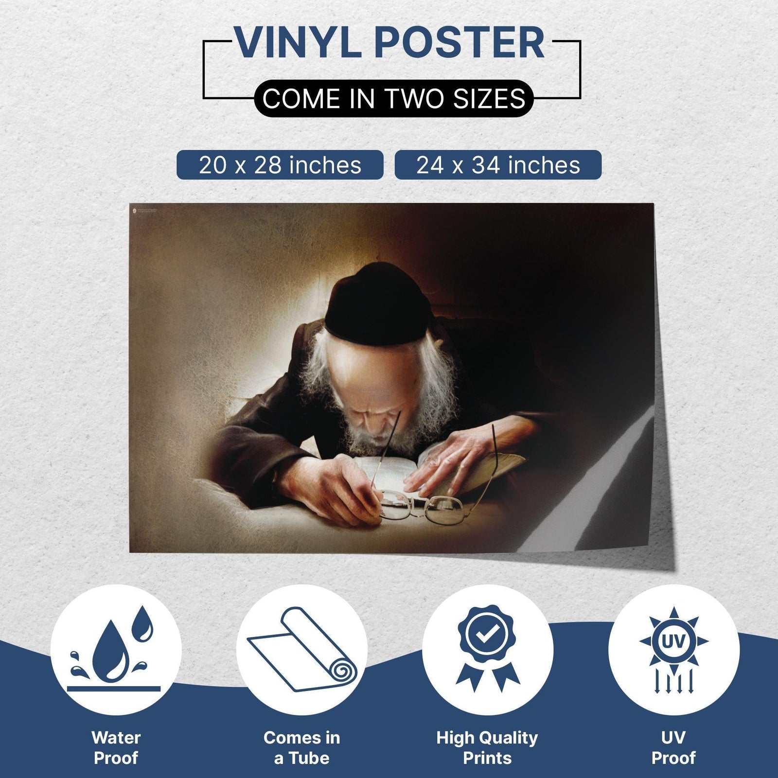 Rabbi Eliashiv Learning Torah Poster - Spiritual Sukkah Art - Ben-Ari Art Gallery