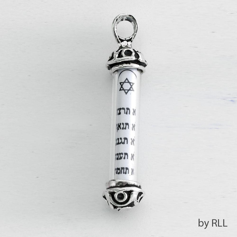 10 COMMANDMENTS MEZUZAH PENDANT, STERLING SILVER, 1.5"