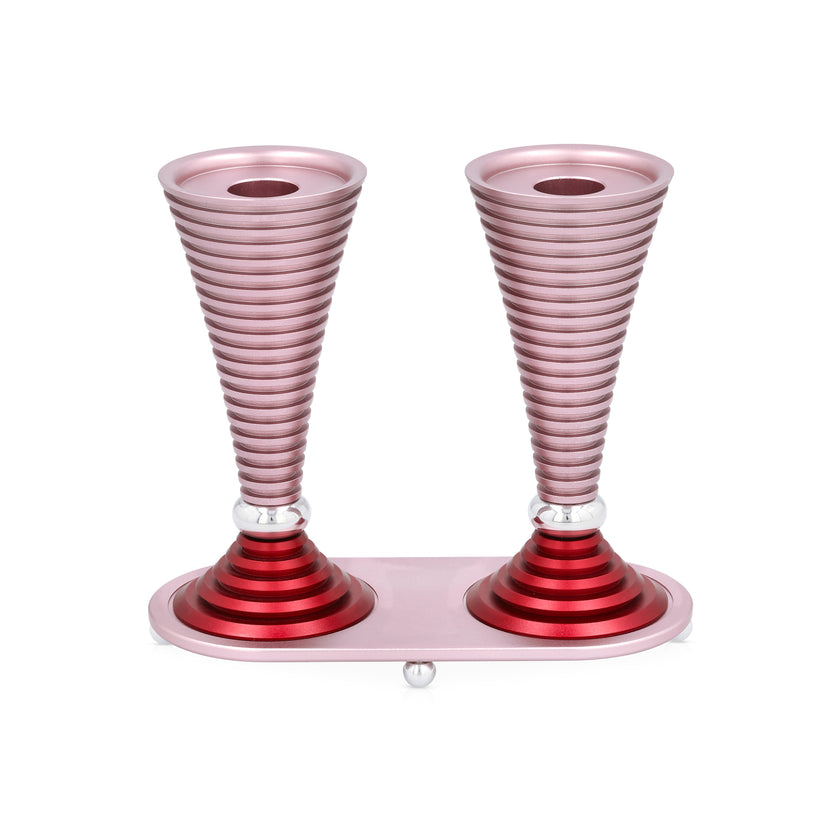Round Shabbat Candlesticks - Grooved Pink