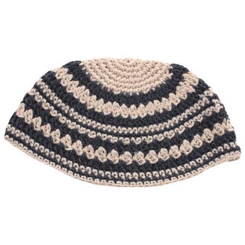 Frik Kippah 22cm- Thick Knitted- Gray And Beige
