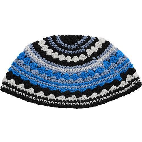 Frik Kippah 23 Cm- Turquoise, Oval, Black And White Striped Design
