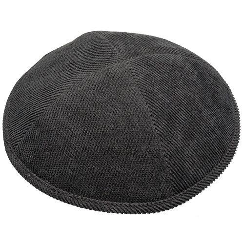 Corduroy Kippah 19cm- With Pin Spot- Dark Gray