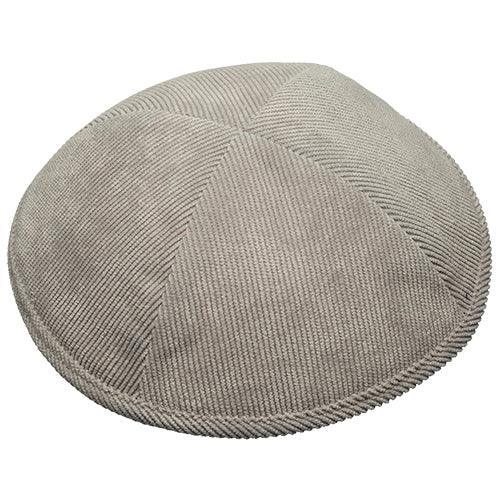 Corduroy Kippah 19cm- With Pin Spot- Light Gray