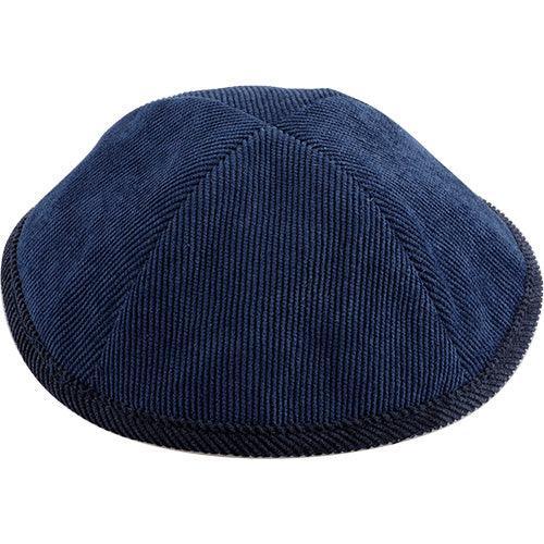 Corduroy Kippah 19cm- With Pin Spot- Dark Blue