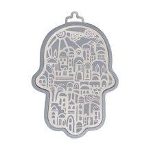 Emanuel Anodized Aluminum Hamsa with Jerusalem Cutout Silver