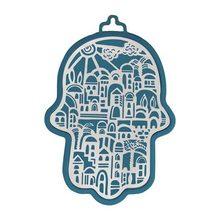 Emanuel Anodized Aluminum Hamsa with Jerusalem Cutout Blue