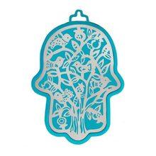 Emanuel Anodized Aluminum Hamsa with Tree Cutout Turquoise
