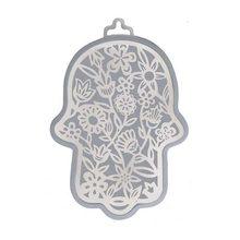 Emanuel Anodized Aluminum Hamsa with Flower Cutout Silver