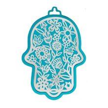 Emanuel Anodized Aluminum Hamsa with Flower Cutout Turquoise