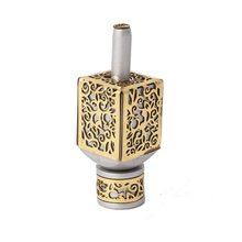 Emanuel Small Anodized Aluminum Dreidel with Metal Cutout Silver + Brass