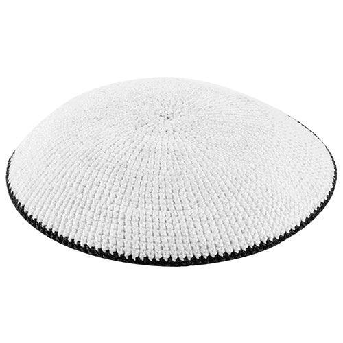 Knitted DMC Kippah 10 cm, White with Black Line