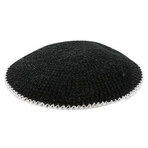 Knitted DMC Kippah 10 cm, Black with White Line
