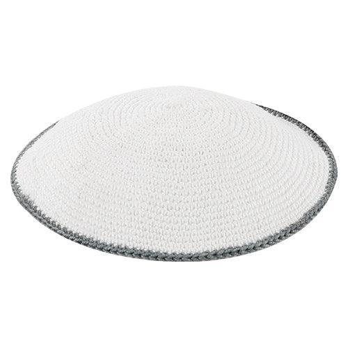 Knitted DMC Kippah 10 cm, Black with Gray Line