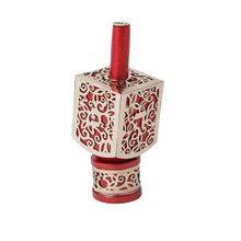 Emanuel Small Anodized Aluminum Dreidel with Metal Cutout Red