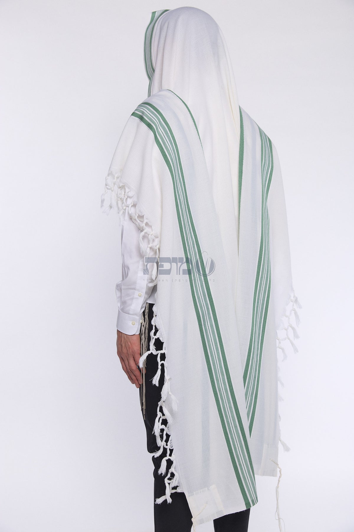 Mofet Wool Tallit - Hallel/Luxurious Weave Design (Size 60 Green)