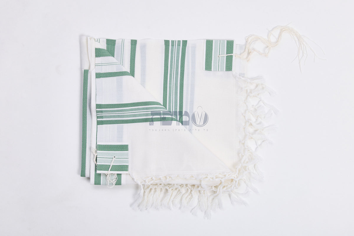Mofet Wool Tallit - Hallel/Luxurious Weave Design (Size 55 Green)