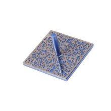 Emanuel Anodized Aluminum Flat Dreidel with Metal Cutout Blue