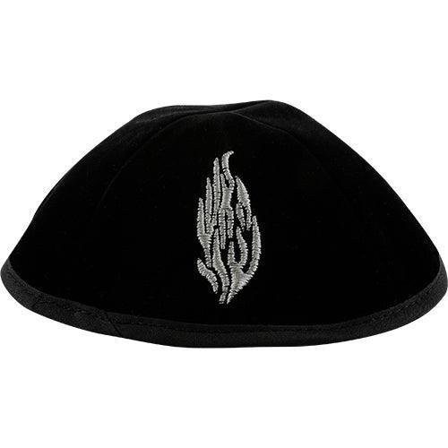 Velvet Plush Black Kippah 4 Parts, 19 cm Size 3 with Rim and Embroidery