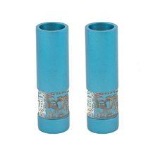 Emanuel Round Candlesticks with Metal Cutout Jerusalem Cutout - Turquoise