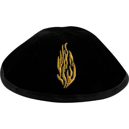 Velvet Plush Black Kippah 4 Parts, 19 cm Size 3 with Rim and Embroidery