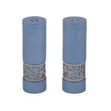 Emanuel Salt & Pepper Shakers with Metal Cutout Blue