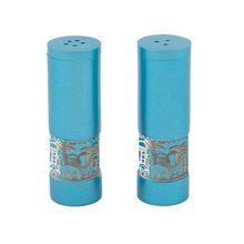 Emanuel Salt & Pepper Shakers with Metal Cutout Jerusalem Cutout - Turquoise
