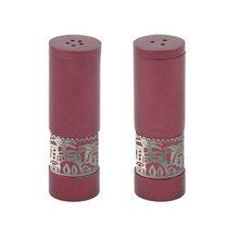 Emanuel Salt & Pepper Shakers with Metal Cutout Jerusalem Cutout - Maroon