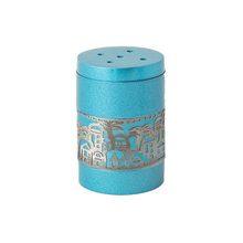 Anodized Aluminum Salt Shaker with Metal Cutout Jerusalem Cutout - Turquoise