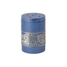 Anodized Aluminum Salt Shaker with Metal Cutout Jerusalem Cutout - Blue