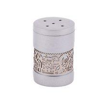 Anodized Aluminum Salt Shaker with Metal Cutout Jerusalem Cutout - Silver