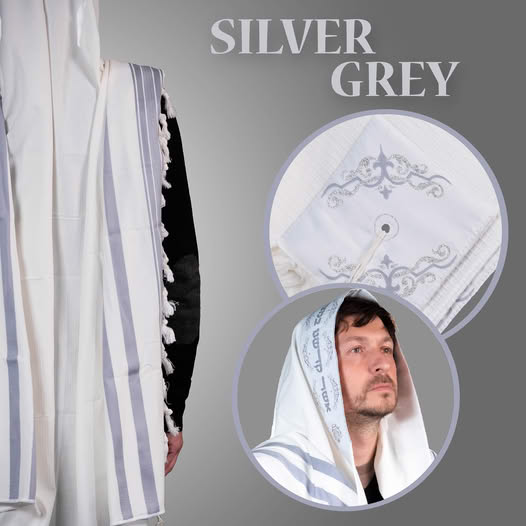 Cotton Tallis-Gray Lines Size 28 (50.5" x 27")