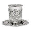 Silver Plated Kiddush cup with Tray grape Design