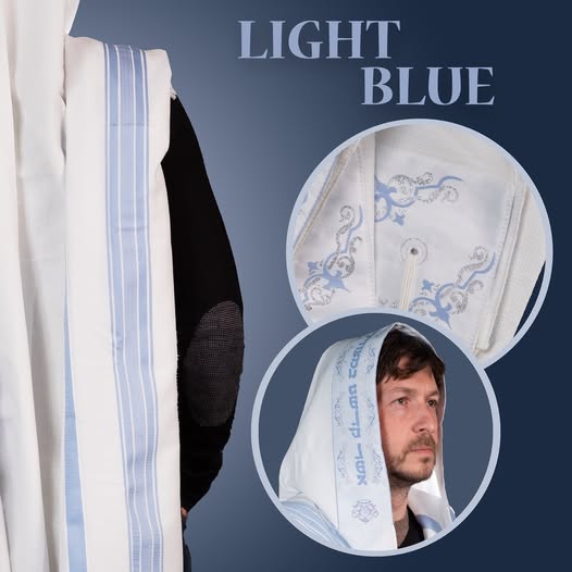 Cotton Tallis-Light Blue Lines Size 40 (50" x 44")