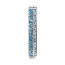 Emanuel Anodized Mezuzah Case w/ Metal Cutout Pomegranate Turquoise