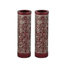 Emanuel Round Candlesticks w/ Full Metal Cutout Maroon
