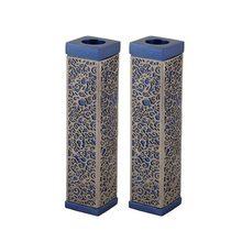 Emanuel Tall Square Candlesticks w/ Full Metal Cutout Blue