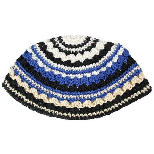 Frik Kippah 21 Cm- Black-light  Blue- White Striped Design