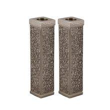 Emanuel Tall Square Candlesticks w/ Full Metal Cutout Silver